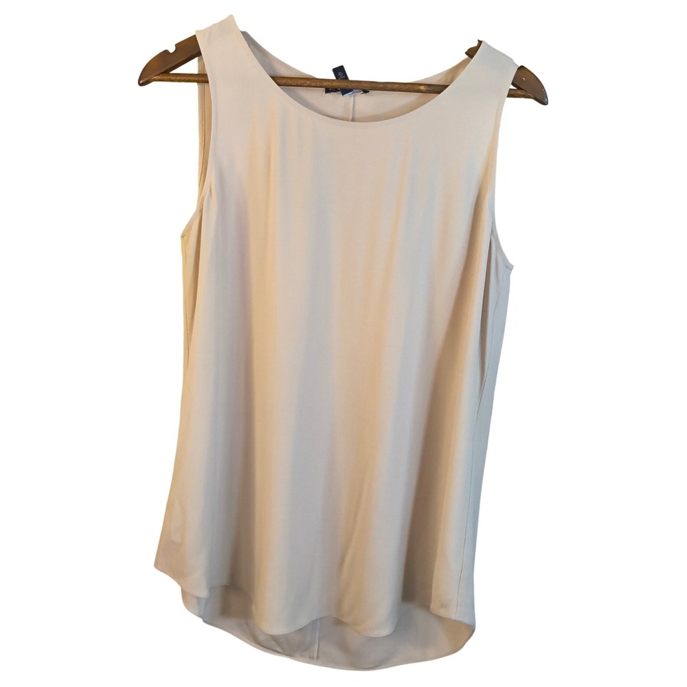 Eileen Fisher Silk Tank Top Small Beige Sleeveless Blouse Minimalist High Low